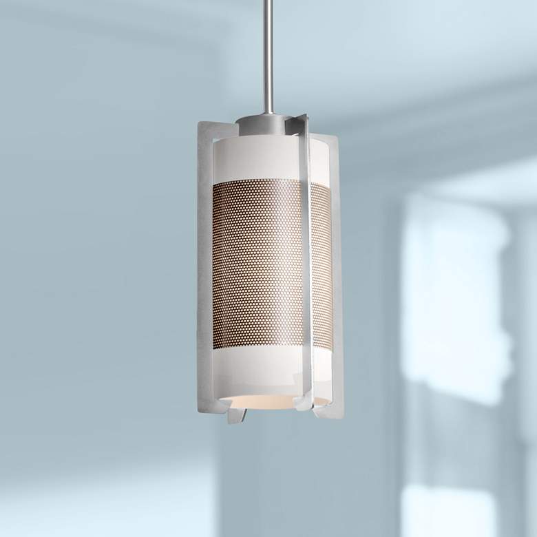 Image 1 Iron 7" Wide Brushed Steel and Glass LED Mini Pendant