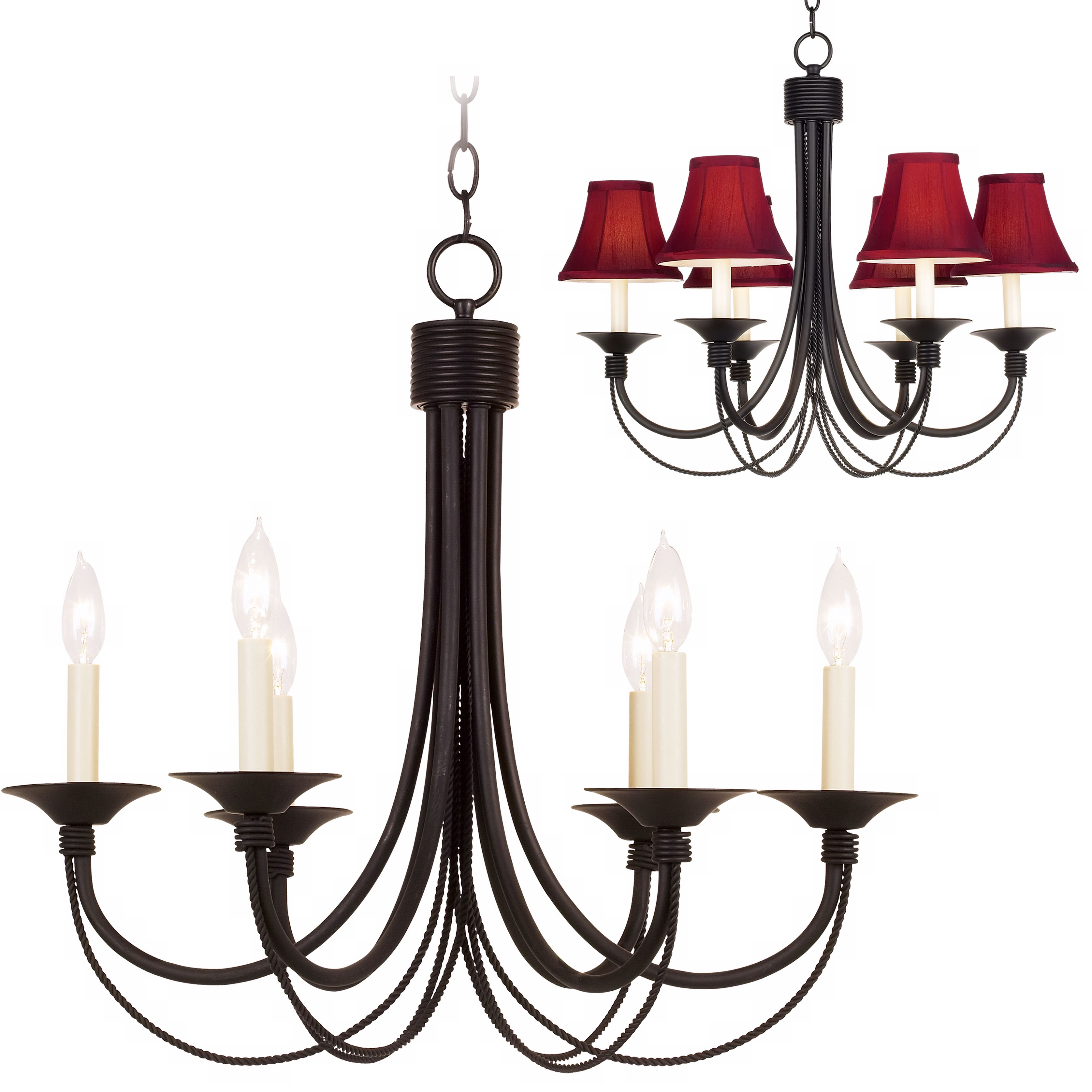 Iron Arm Six Light Candelabra Style Chandelier