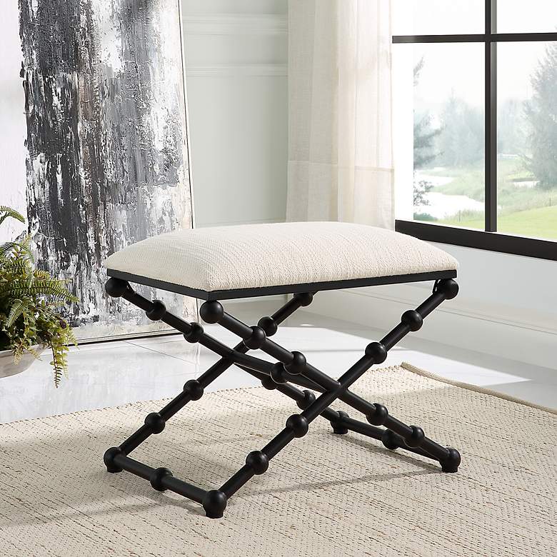 Image 1 Iron Drops 23 1/2" Wide Black and White Fabric Accent Bench