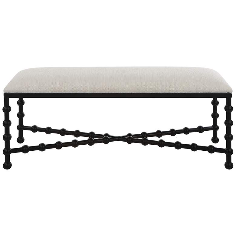 Image 2 Iron Drops 47 1/2" Wide White Fabric Rectangular Bench