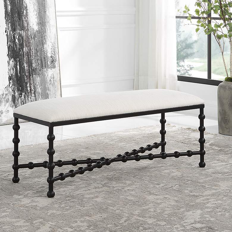 Image 1 Iron Drops 47 1/2" Wide White Fabric Rectangular Bench
