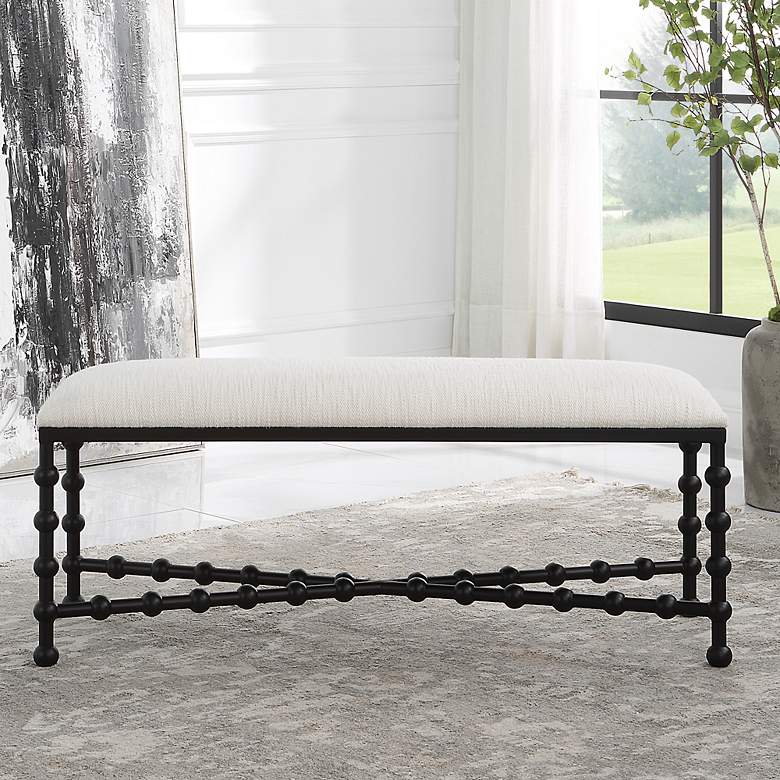 Image 3 Iron Drops 47 1/2" Wide White Fabric Rectangular Bench more views