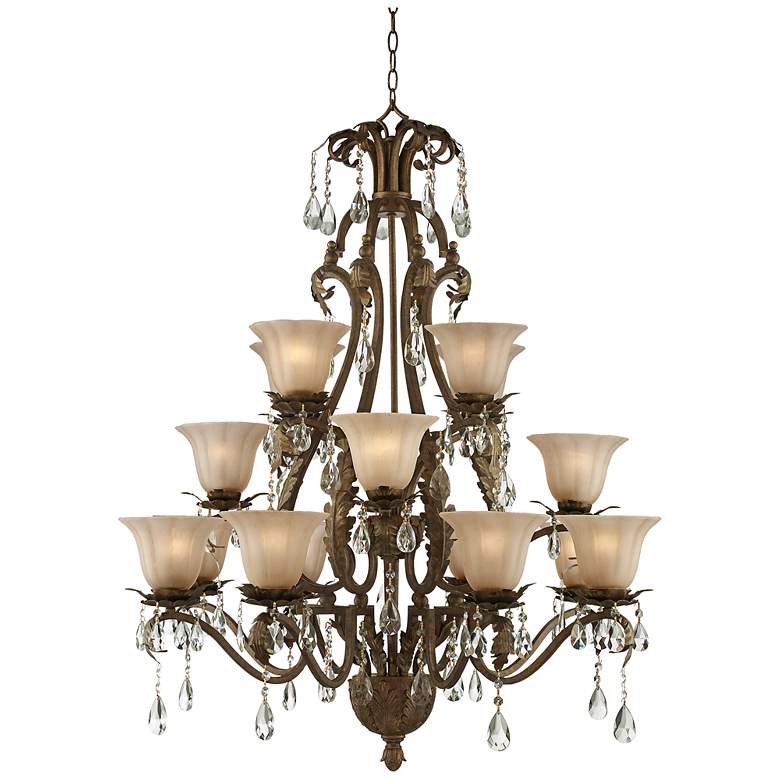 Iron Leaf 39&quot; Wide Roman Bronze and Crystal Chandelier