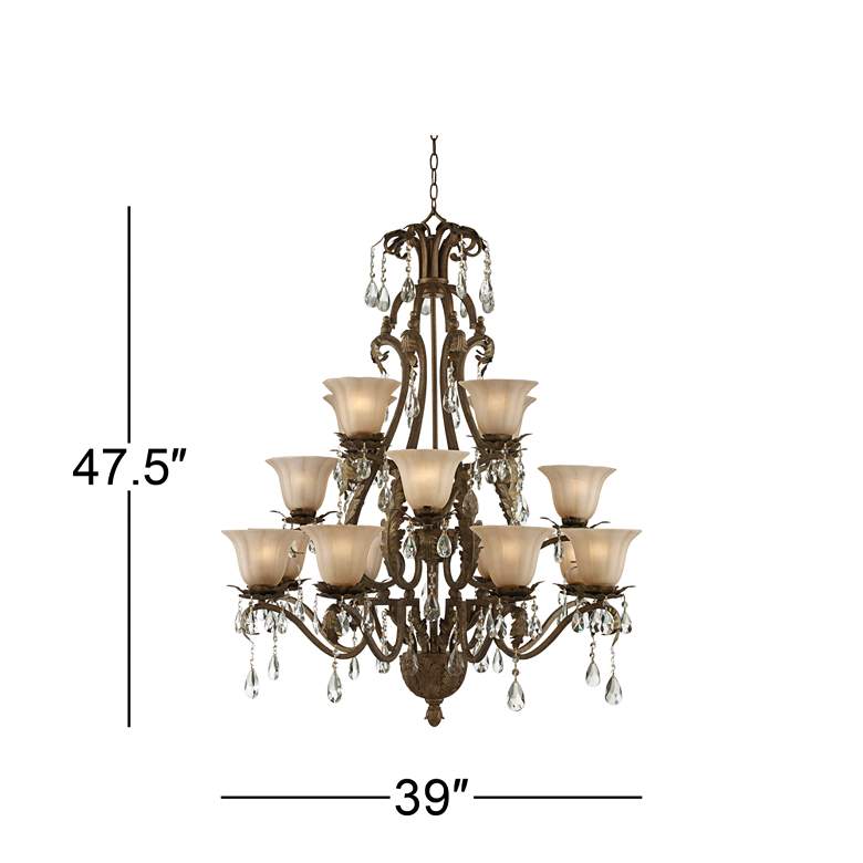 Iron Leaf 39&quot; Wide Roman Bronze and Crystal Chandelier more views