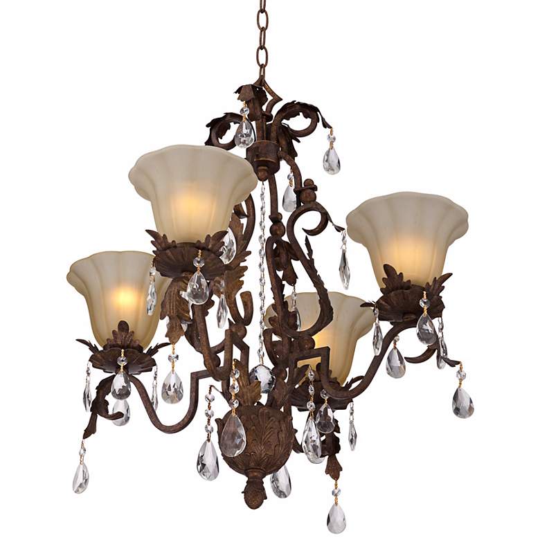 Image 4 Iron Leaf 4-Light Roman Bronze and Crystal Chandelier more views