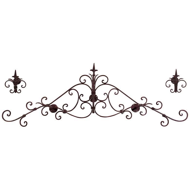 Image 1 Iron Scroll 58 inch Wide 3-Piece Headboard and Curtain Set