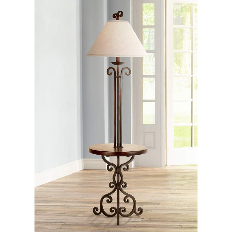 Image 1 Iron Scroll Wooden Tray Floor Lamp