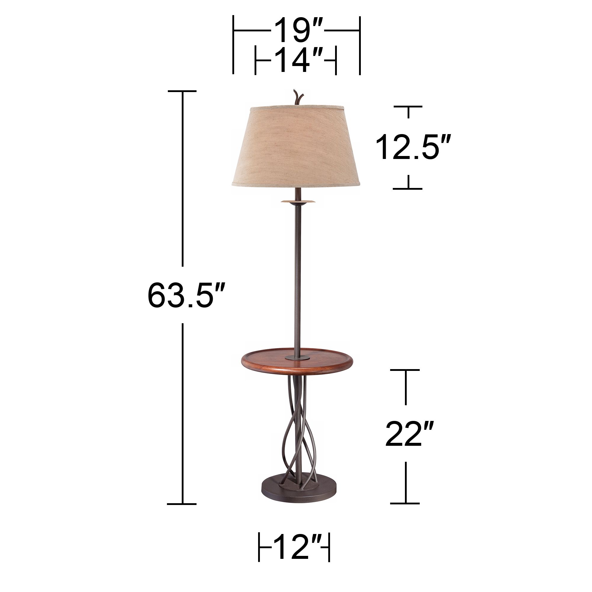 iron twist base wood tray table floor lamp