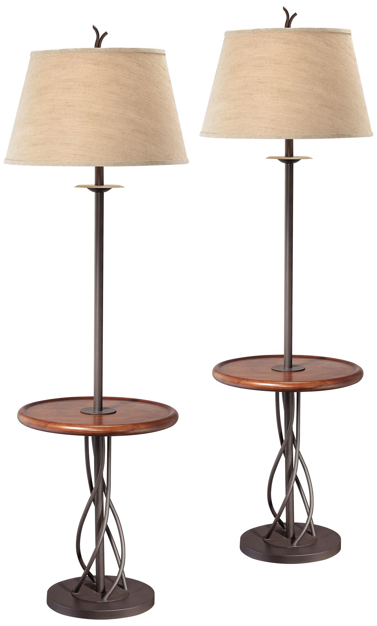 iron twist base wood tray table floor lamp