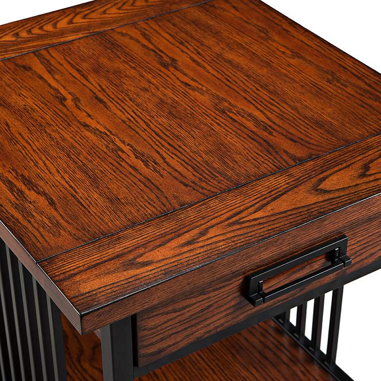Image 2 Ironcraft 24" Wide Metal and Mission Oak Drawer End Table more views