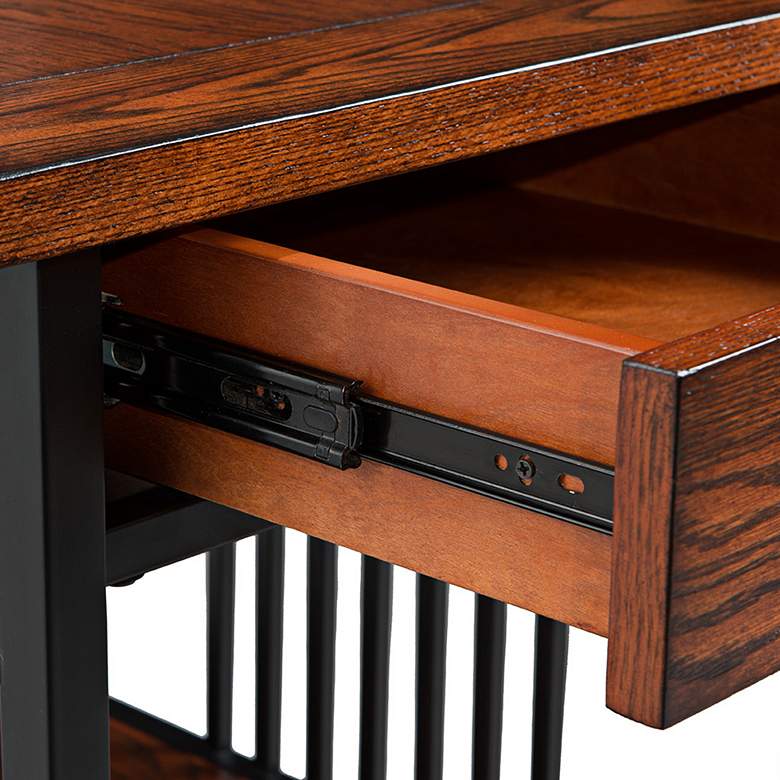 Image 3 Ironcraft 24" Wide Metal and Mission Oak Drawer End Table more views