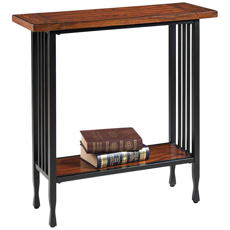 Image 2 Ironcraft 30" Wide Metal and Mission Oak Top Hall Stand