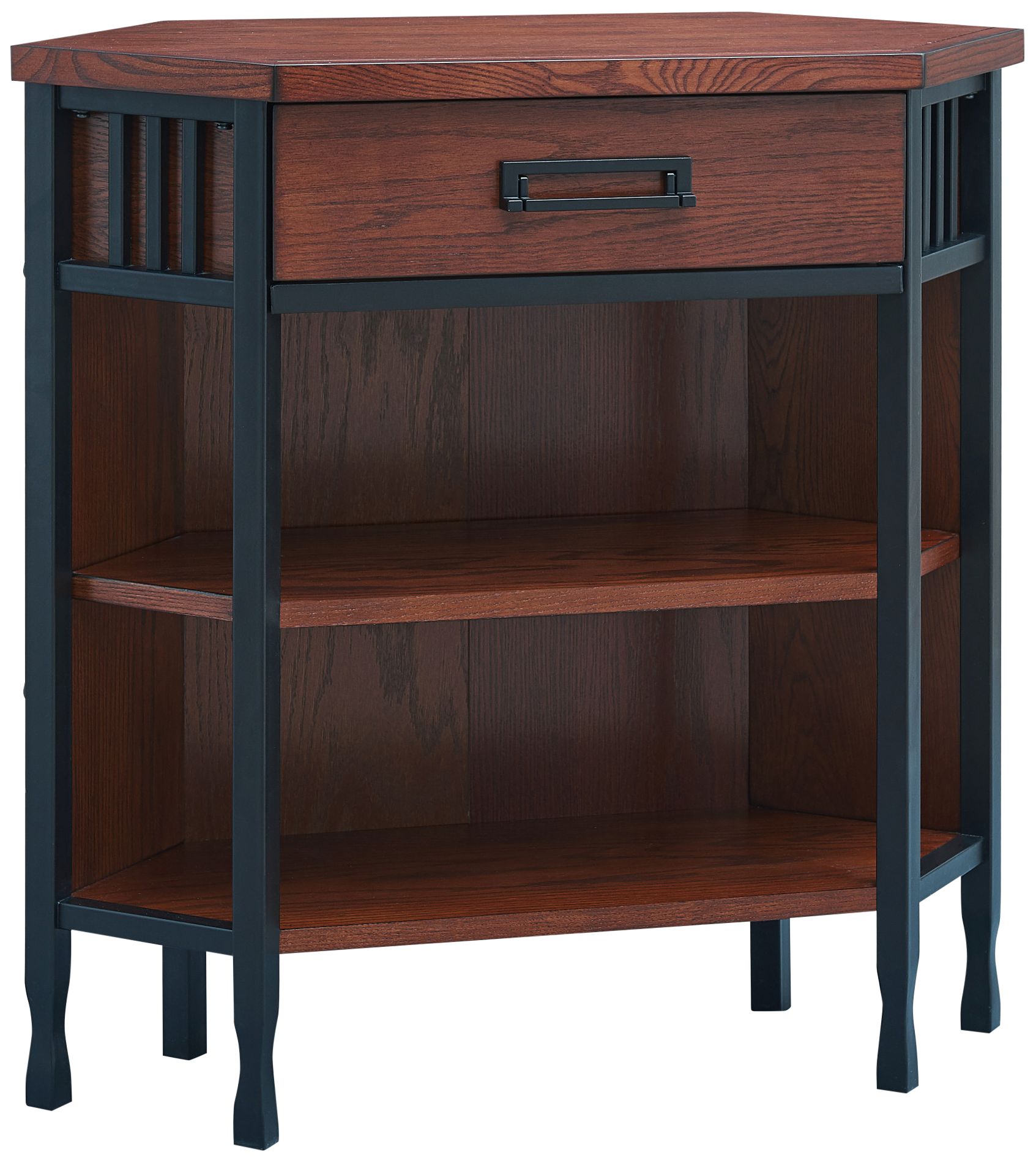 Ironcraft 30"W Medium Oak 1-Drawer 2-Shelf Corner Bookcase