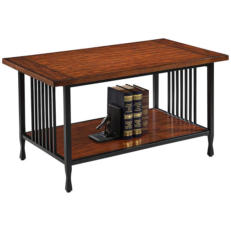 Image 1 Ironcraft 38" Wide Metal and Mission Oak Coffee Table