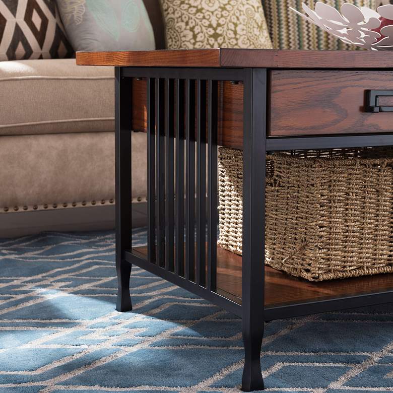 Image 5 Ironcraft 46" Wide Metal and Oak Top 2-Drawer Coffee Table more views