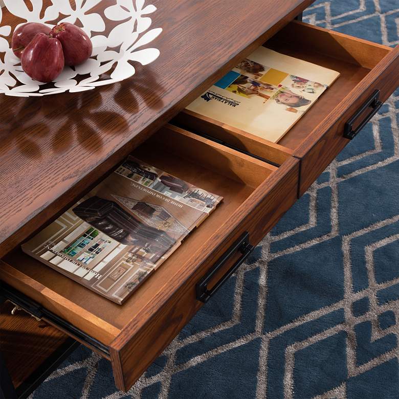 Image 6 Ironcraft 46" Wide Metal and Oak Top 2-Drawer Coffee Table more views