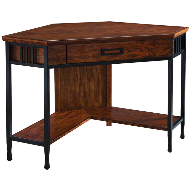 Image 2 Ironcraft 48" Wide Mission Oak Corner Computer Writing Desk