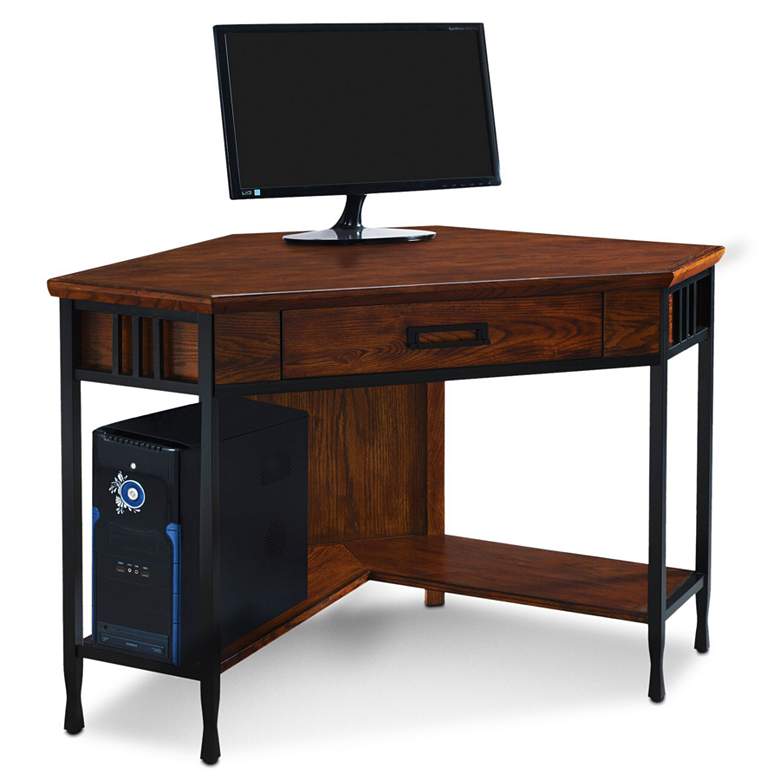 Ironcraft 48 inch Wide Mission Oak Corner Computer Writing Desk more views