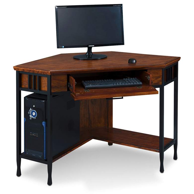 Ironcraft 48 inch Wide Mission Oak Corner Computer Writing Desk more views