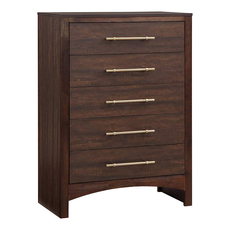 Image 2 Irvine 34" Wide Walnut Wood 5-Drawer Chest