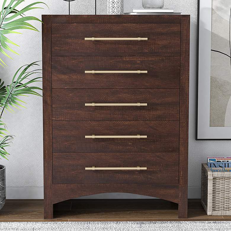 Image 1 Irvine 34" Wide Walnut Wood 5-Drawer Chest