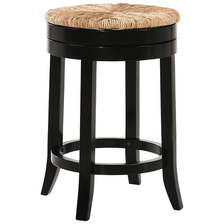 Image 2 Irving 24" Antique Black Wood and Rush Swivel Counter Stool