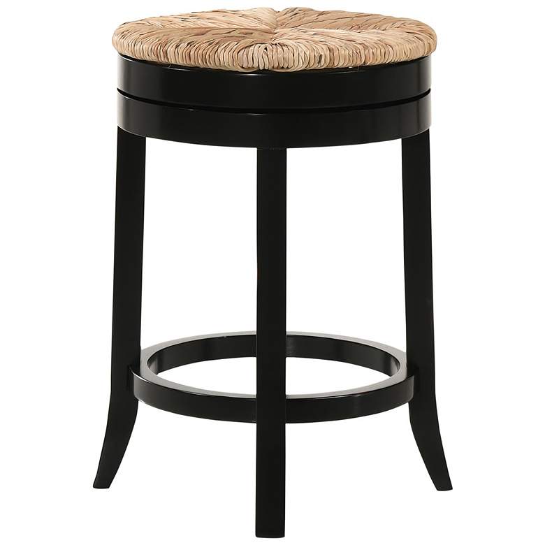 Image 3 Irving 24" Antique Black Wood and Rush Swivel Counter Stool more views