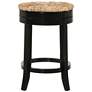 Irving 24" Antique Black Wood and Rush Swivel Counter Stool