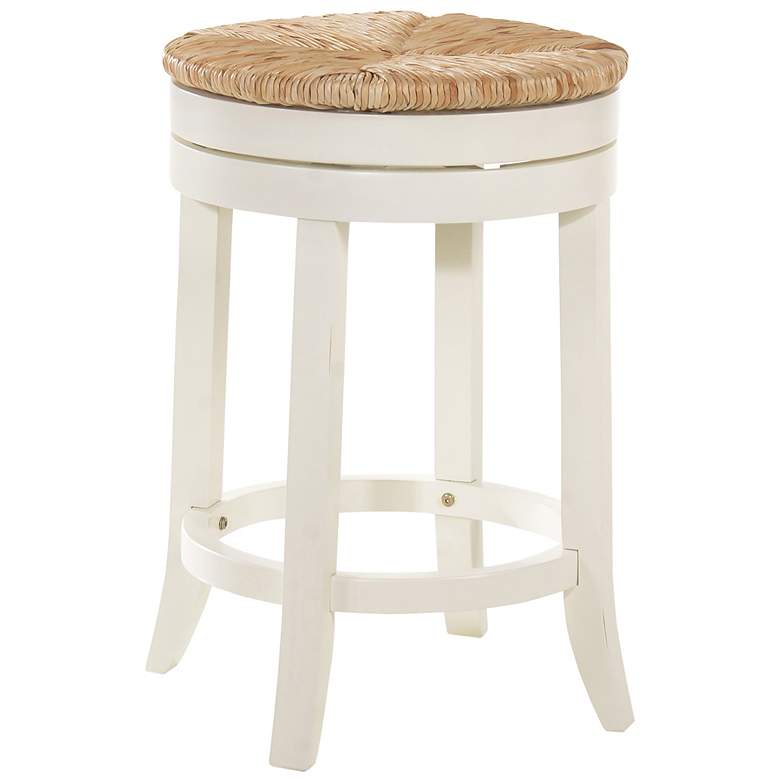 Image 2 Irving 24 inch Antique White Wood and Rush Swivel Counter Stool