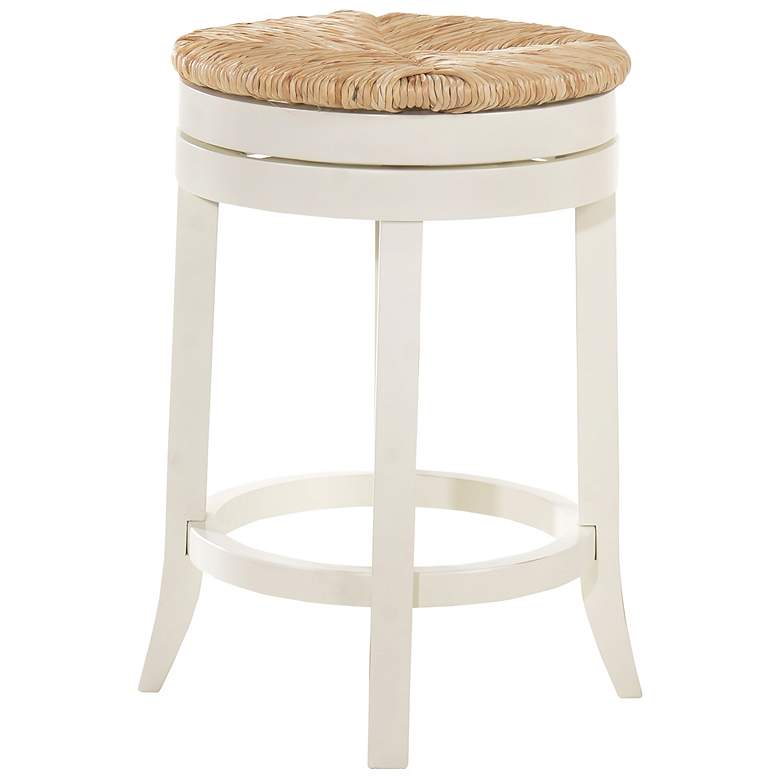 Image 3 Irving 24" Antique White Wood and Rush Swivel Counter Stool more views