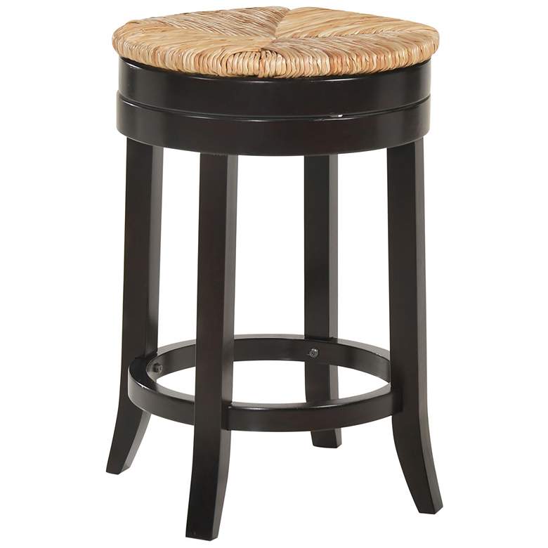 Image 2 Irving 24 inch Espresso Wood and Rush Swivel Counter Stool