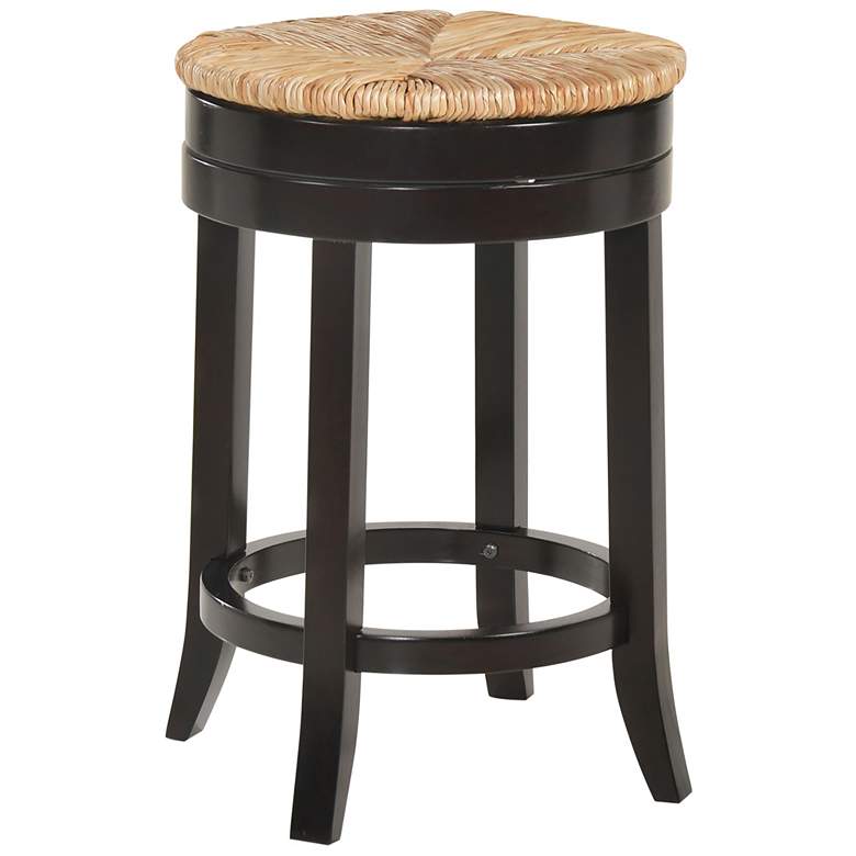 Image 2 Irving 24" Espresso Wood and Rush Swivel Counter Stool