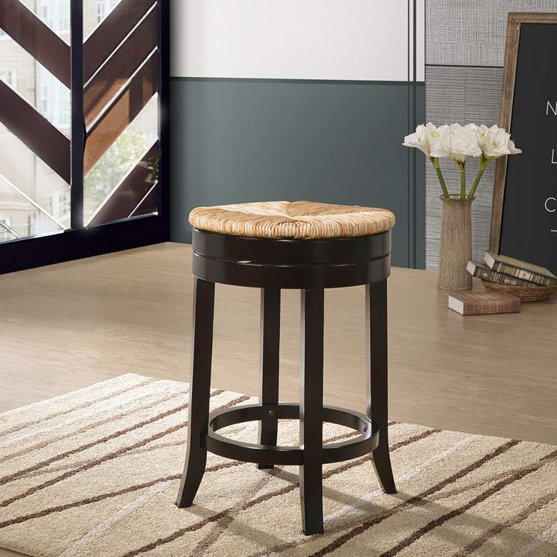Image 1 Irving 24" Espresso Wood and Rush Swivel Counter Stool
