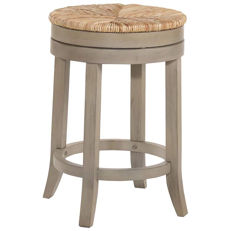 Image 2 Irving 24" Weathered Gray Wood and Rush Swivel Counter Stool