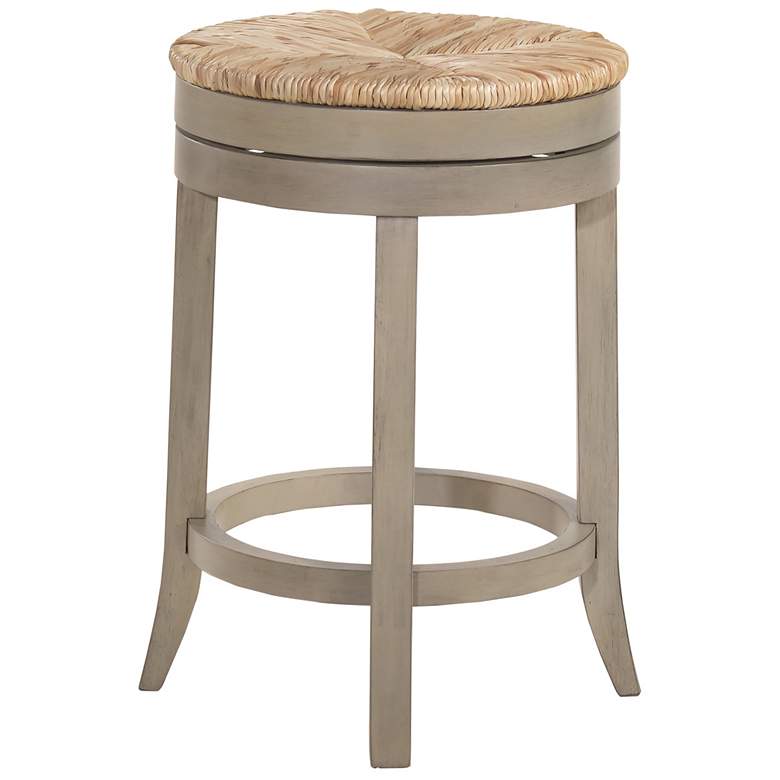 Image 3 Irving 24" Weathered Gray Wood and Rush Swivel Counter Stool more views