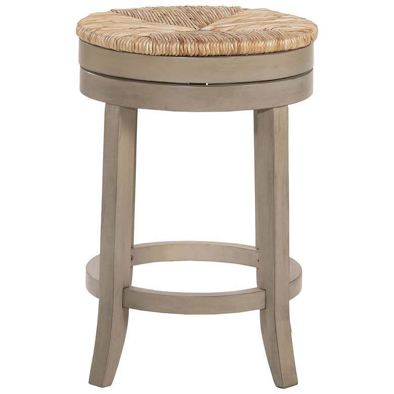 Image 4 Irving 24" Weathered Gray Wood and Rush Swivel Counter Stool more views