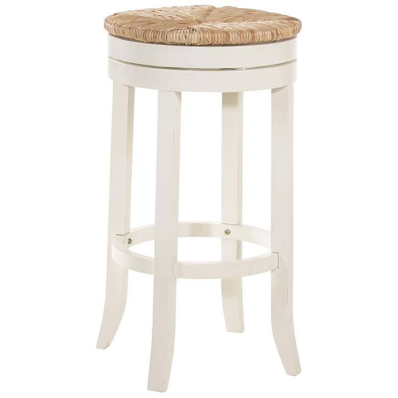 Image 2 Irving 30" Antique White Wood and Rush Swivel Bar Stool