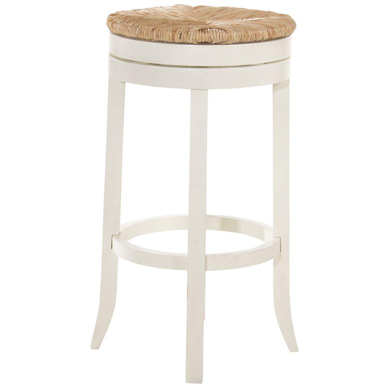 Image 3 Irving 30 inch Antique White Wood and Rush Swivel Bar Stool more views