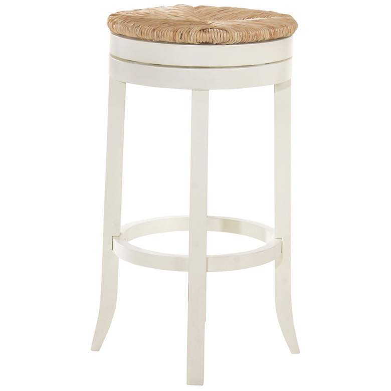 Image 3 Irving 30" Antique White Wood and Rush Swivel Bar Stool more views