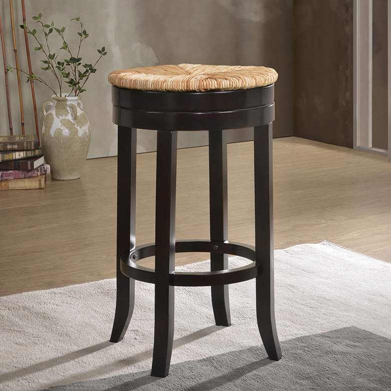 Image 1 Irving 30" Espresso Wood and Rush Swivel Bar Stool