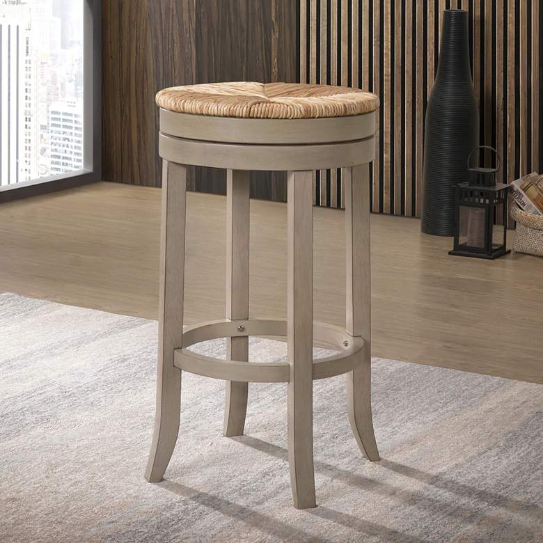 Image 1 Irving 30" Weathered Gray Wood and Rush Swivel Bar Stool