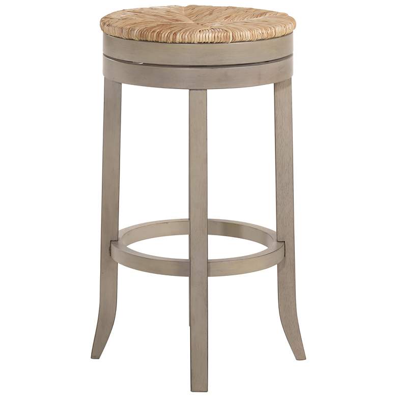 Image 3 Irving 30" Weathered Gray Wood and Rush Swivel Bar Stool more views