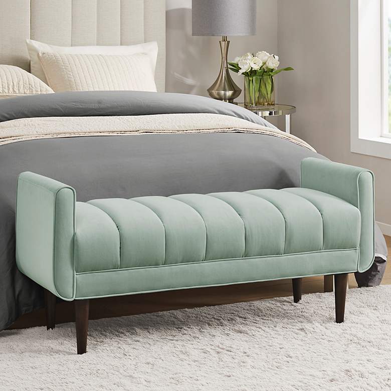 Image 1 Irvington 48 inch Wide Seafoam Tufted Fabric Accent Bench