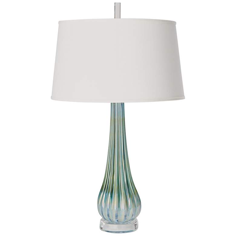 Image 1 Irys Blue Ribbed Glass Table Lamp