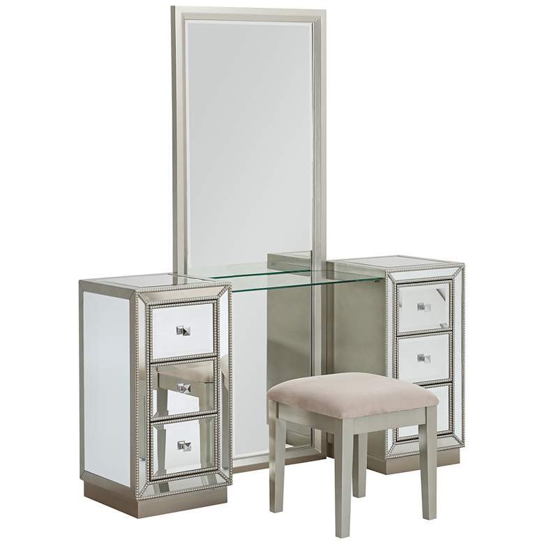 Image 2 Isa 60" Wide Console and Stool Set with Dressing Mirror