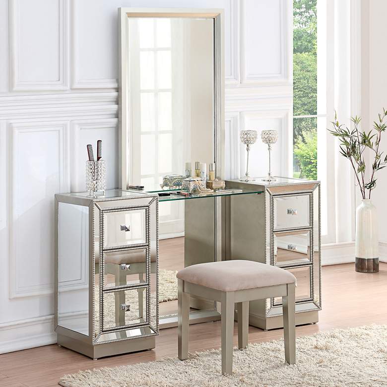 Image 1 Isa 60 inch Wide Console and Stool Set with Dressing Mirror