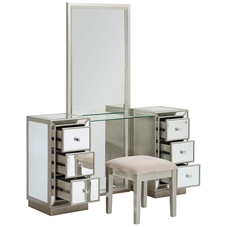 Image 4 Isa 60 inch Wide Console and Stool Set with Dressing Mirror more views