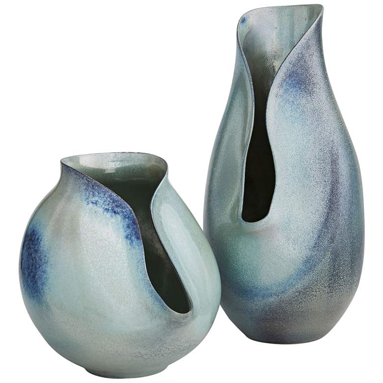 Image 2 Isaac Blue Waterfall Reactive Finish Modern Porcelain Vases Set of 2