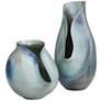 Isaac Blue Waterfall Reactive Finish Modern Porcelain Vases Set of 2