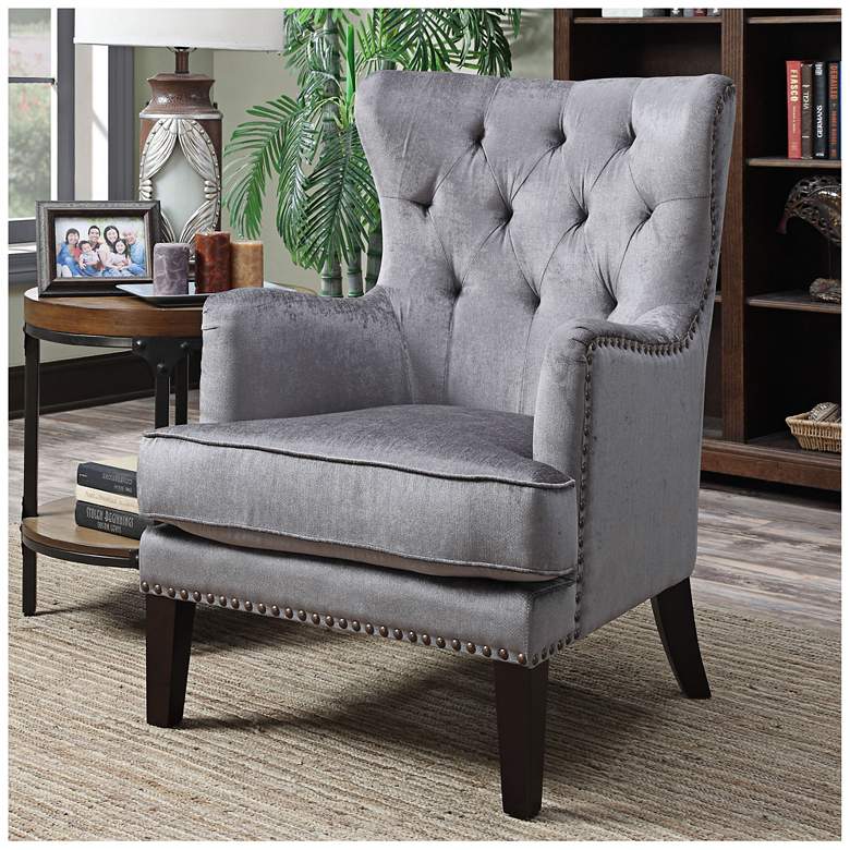 Image 1 Isabella Anthracite Tufted Wingback Accent Chair
